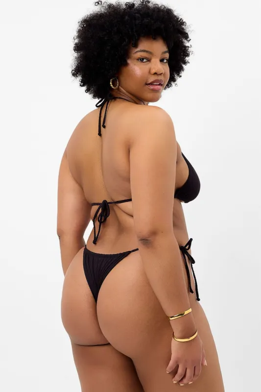 Tia Plissé String Bikini Bottom - Black - Extended sold by Frankie's Bikinis