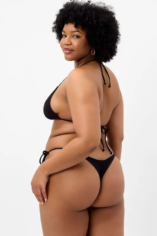 Sky Plissé String Bikini Bottom - Black - Extended sold by Frankie's Bikinis