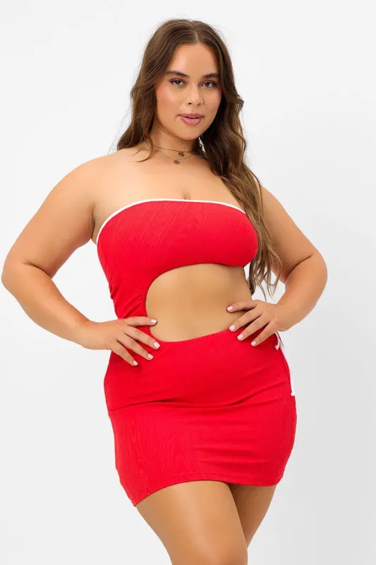 Renee Textured Strapless Tube Dress - Flame - Extended sold by Frankie's Bikinis