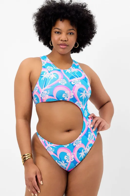 Mel Mesh High Neck One Piece Swimsuit - Tropic Love - Extended sold by Frankie's Bikinis