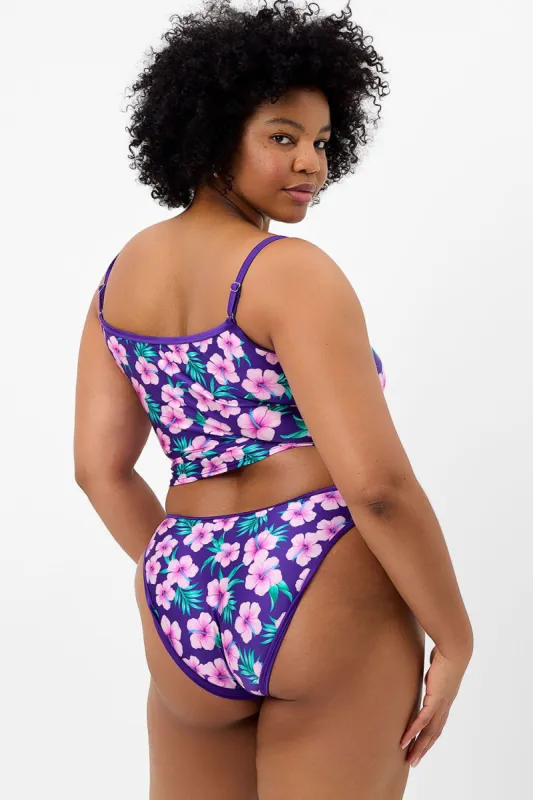 Meg Shine Full Coverage Bikini Bottom - Purple Hibiscus - Extended sold by Frankie's Bikinis