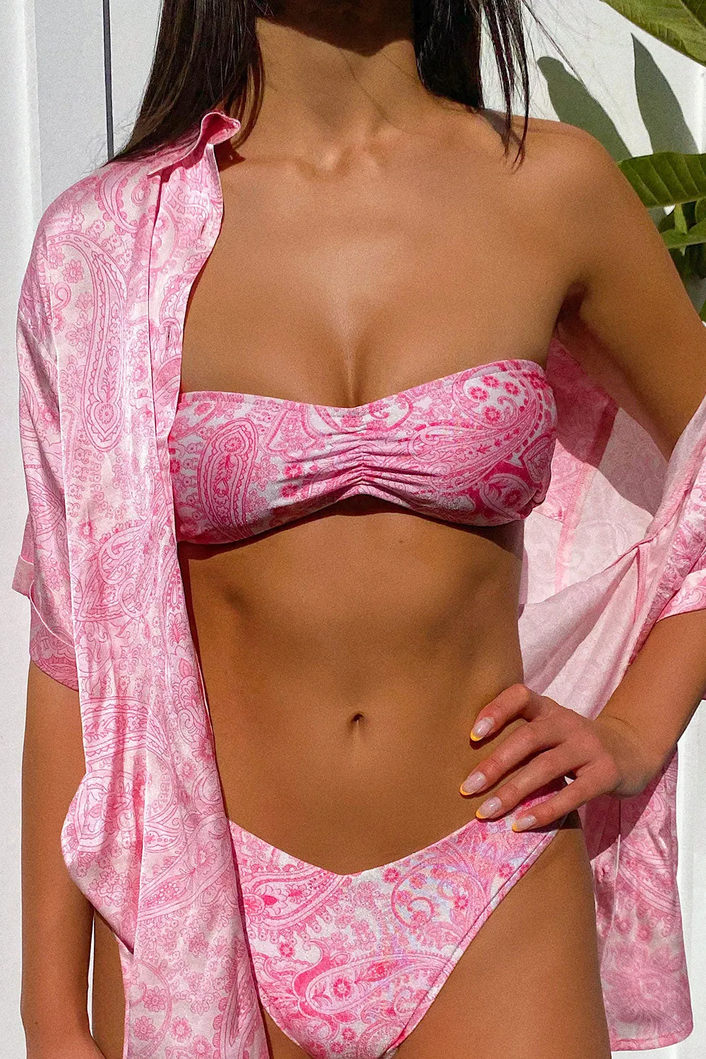 Jeanette Strapless Bikini Top - Pink Paisley sold by Frankie's Bikinis