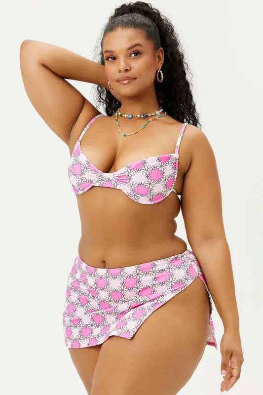 Marty Terry Swim Skirt Bikini Bottom - Pink Daisy - Extended sold by Frankie's Bikinis