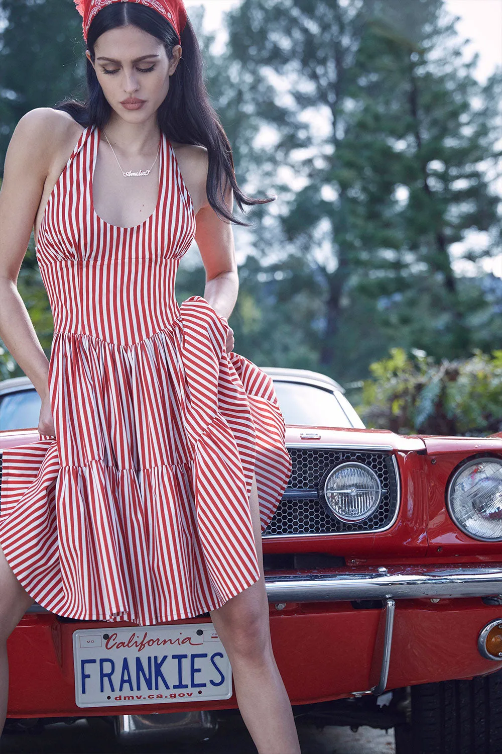 Tulsa Halter Midi Dress - Scarlet Stripe | Parallel