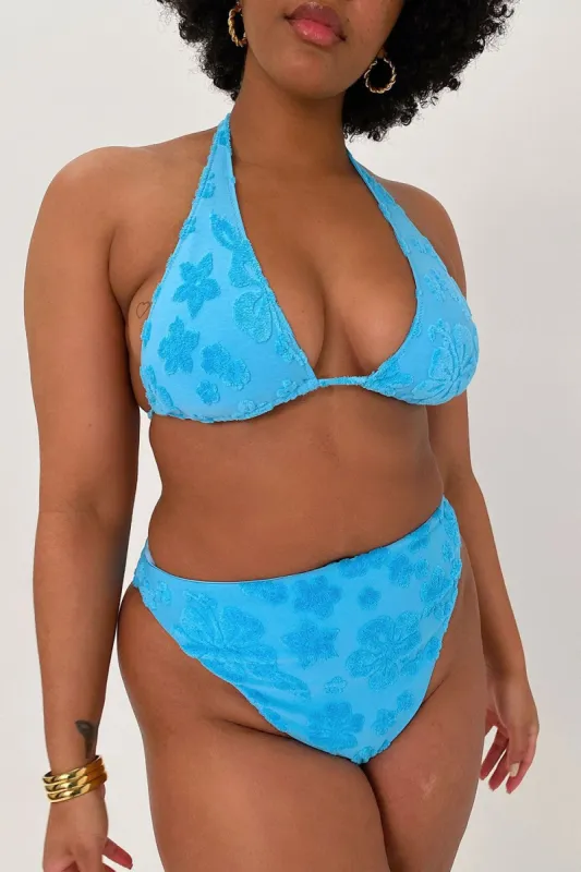 Harlow Terry Halter Bikini Top - Blue Isle - Extended sold by Frankie's Bikinis