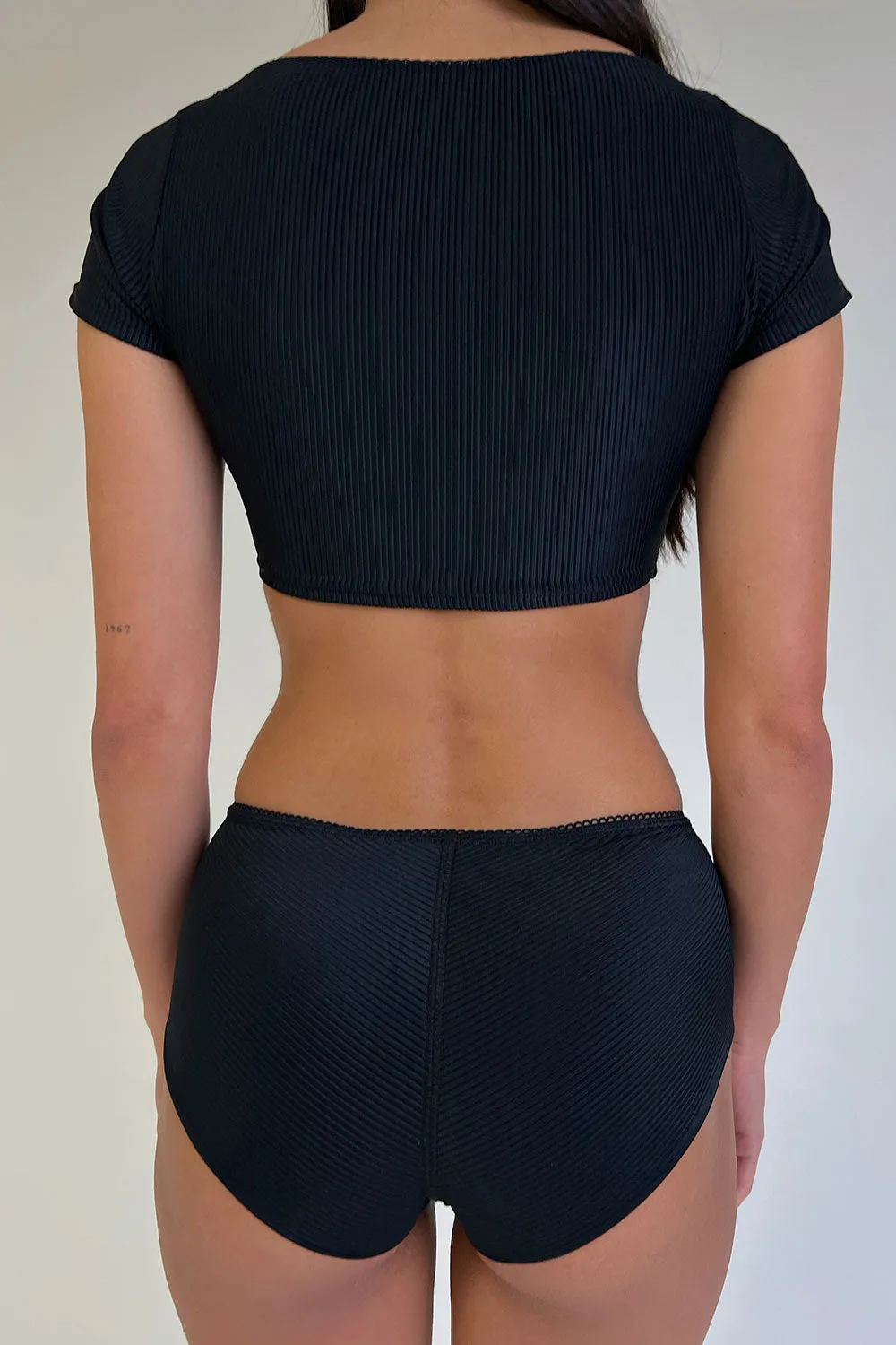 Lisa Ribbed Full Coverage Bikini Bottom - Midnight sold by Frankie's Bikinis