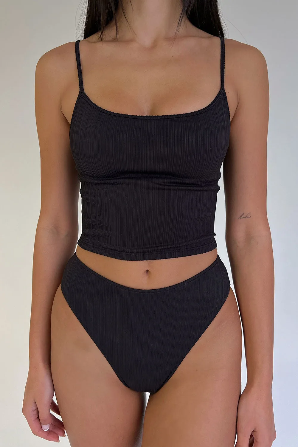 Jenna Plissé High Waist Bikini Bottom - Black sold by Frankie's Bikinis