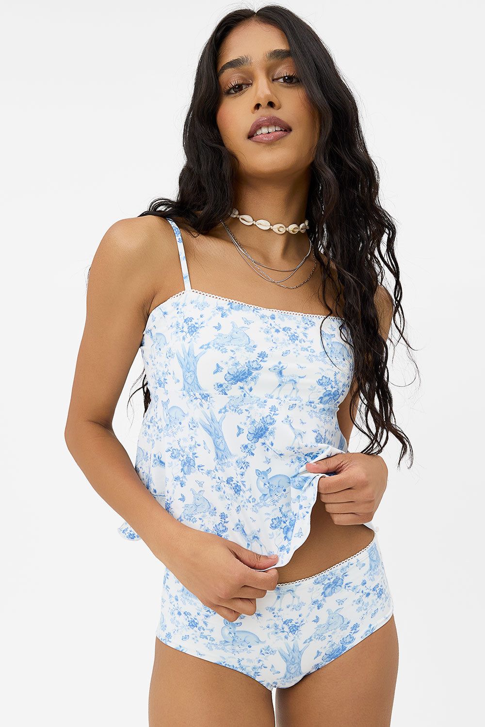 x GIGI HADID Noura Tankini Bikini Top - Yomi Toile Blue sold by Frankie's Bikinis