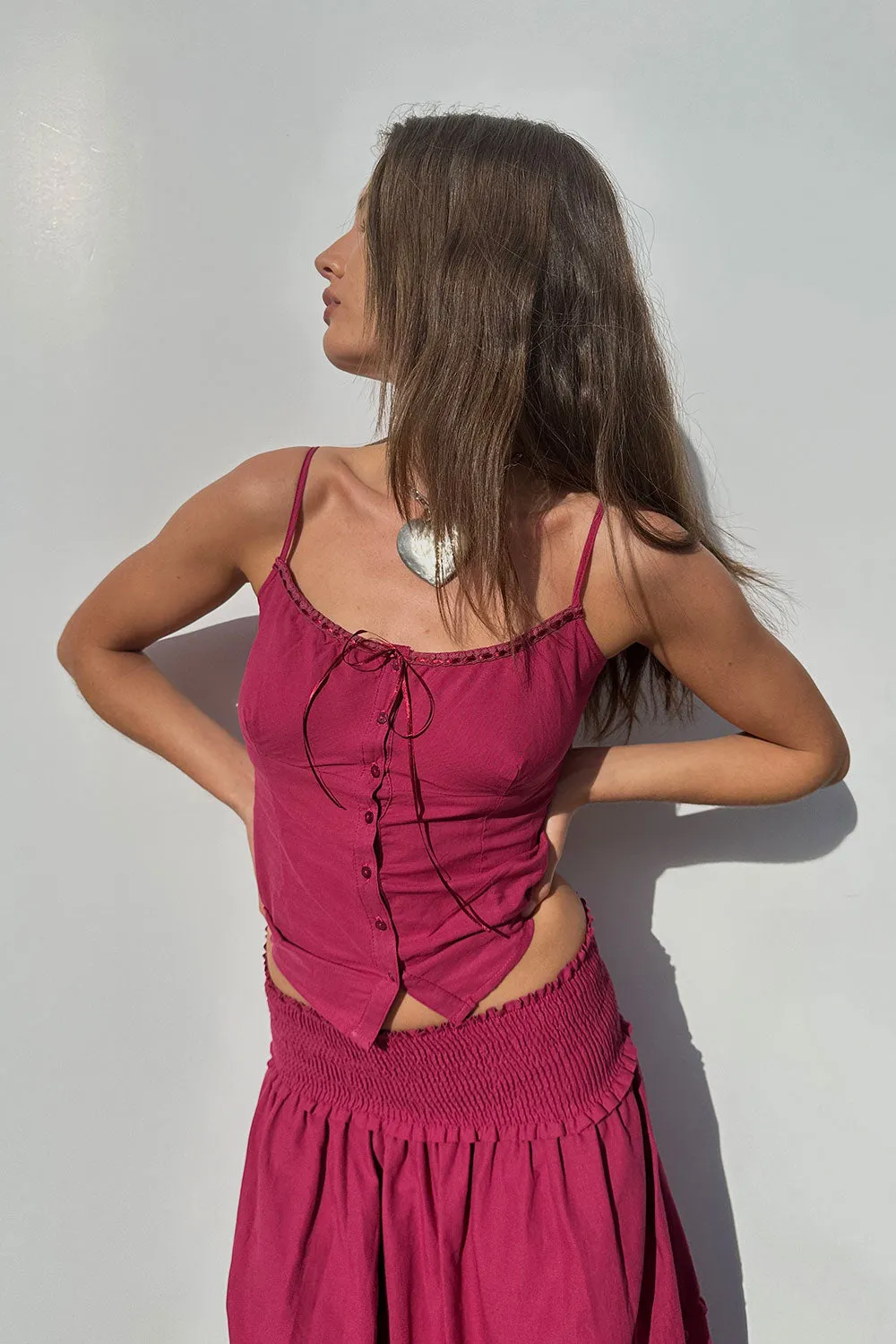 Evangelina Button Up Tank - Bordeaux sold by Frankie's Bikinis