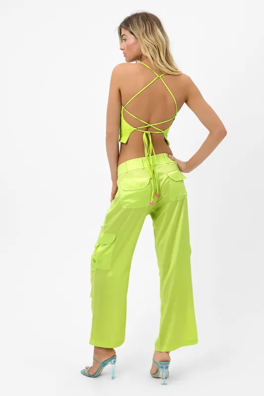 Chilli Satin Cargo Pant - Kiwi sold by Frankie's Bikinis