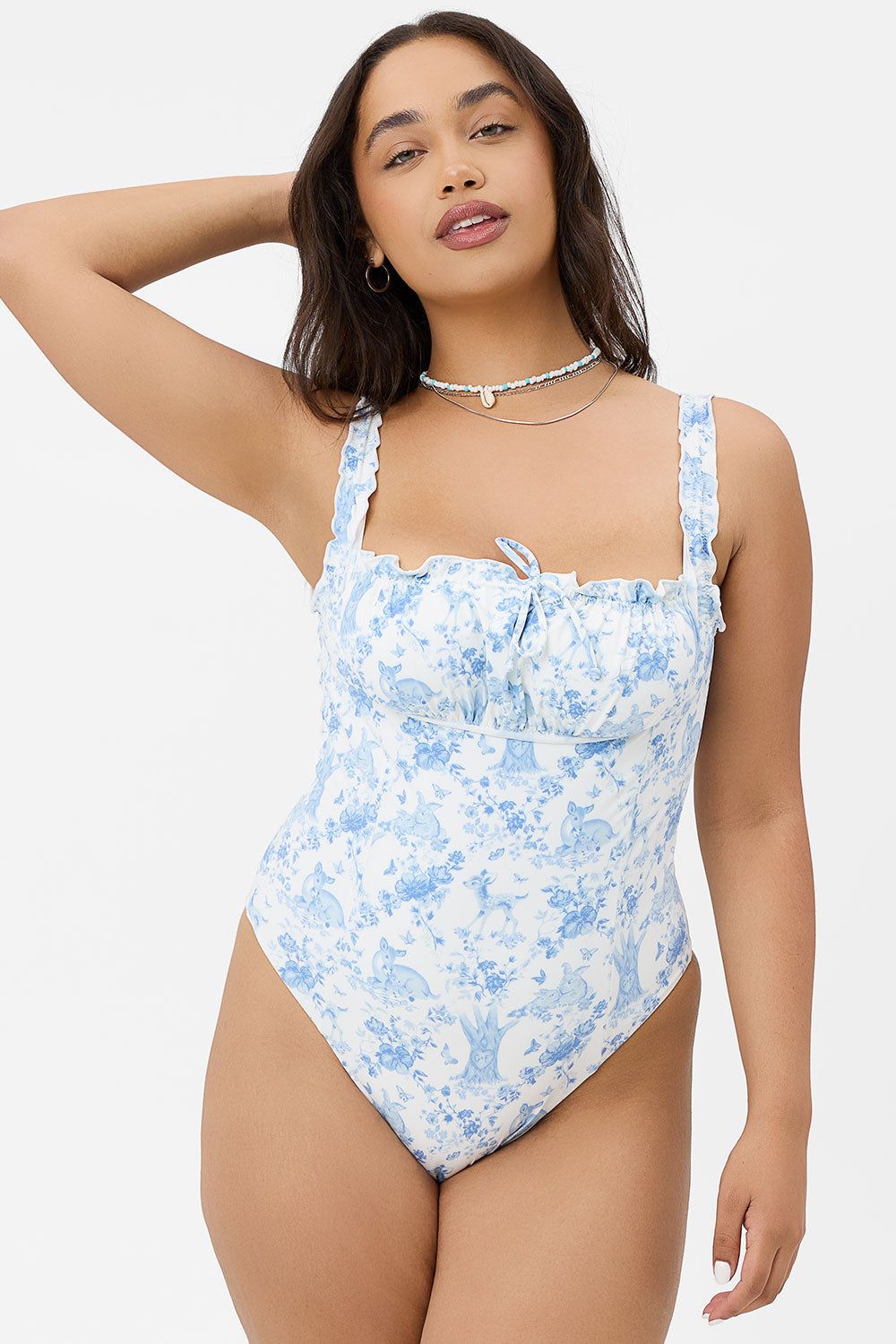 x GIGI HADID Fawn Ruffle One Piece Swimsuit - Yomi Toile Blue sold by Frankie's Bikinis product image thumbnail 3