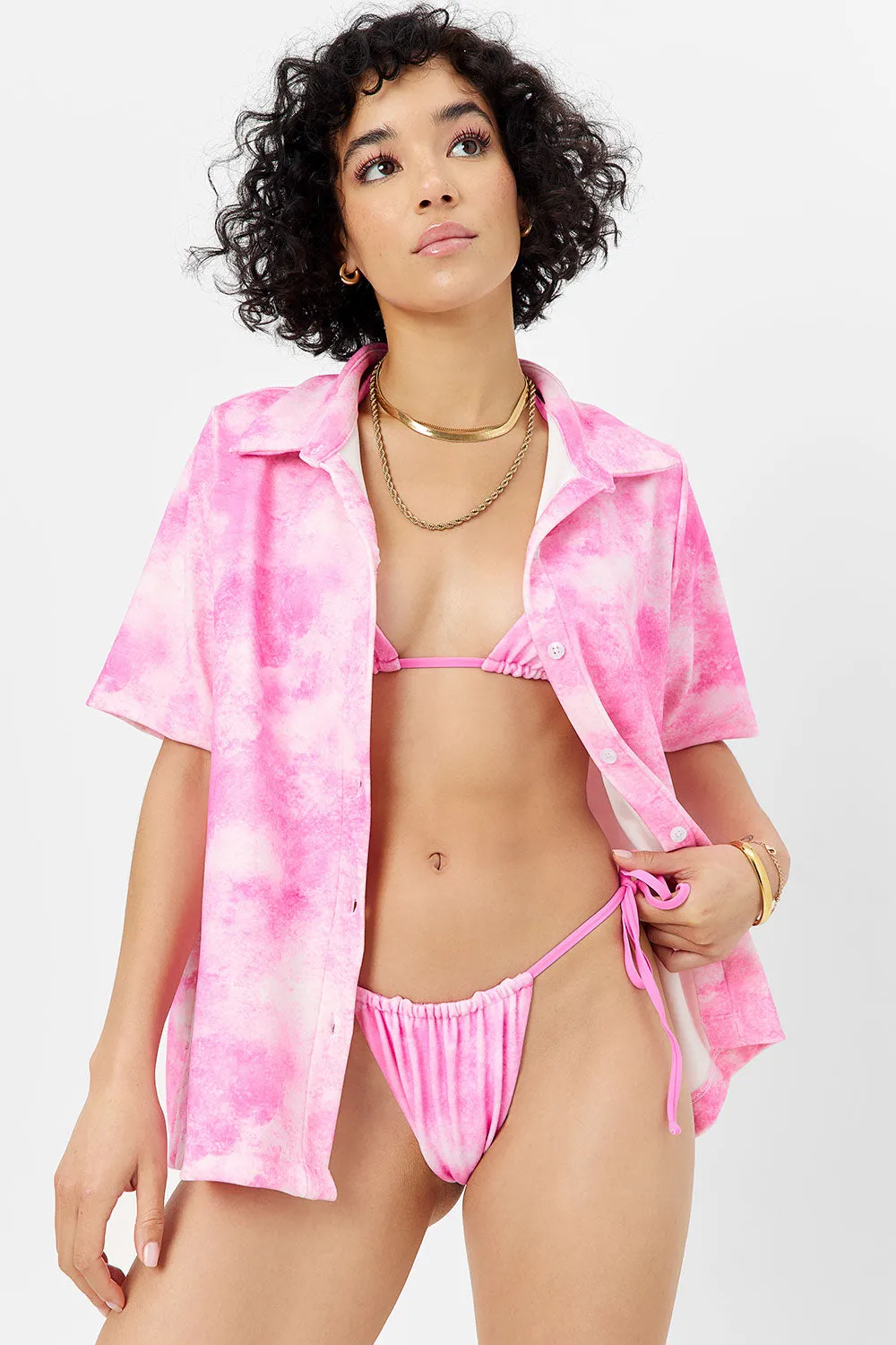 Hunter Terry Button Up Shirt - Distorted Pink Dye sold by Frankie's Bikinis product image thumbnail 4