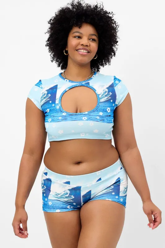 Bree Terry Crop Top - Blue Tides - Extended sold by Frankie's Bikinis