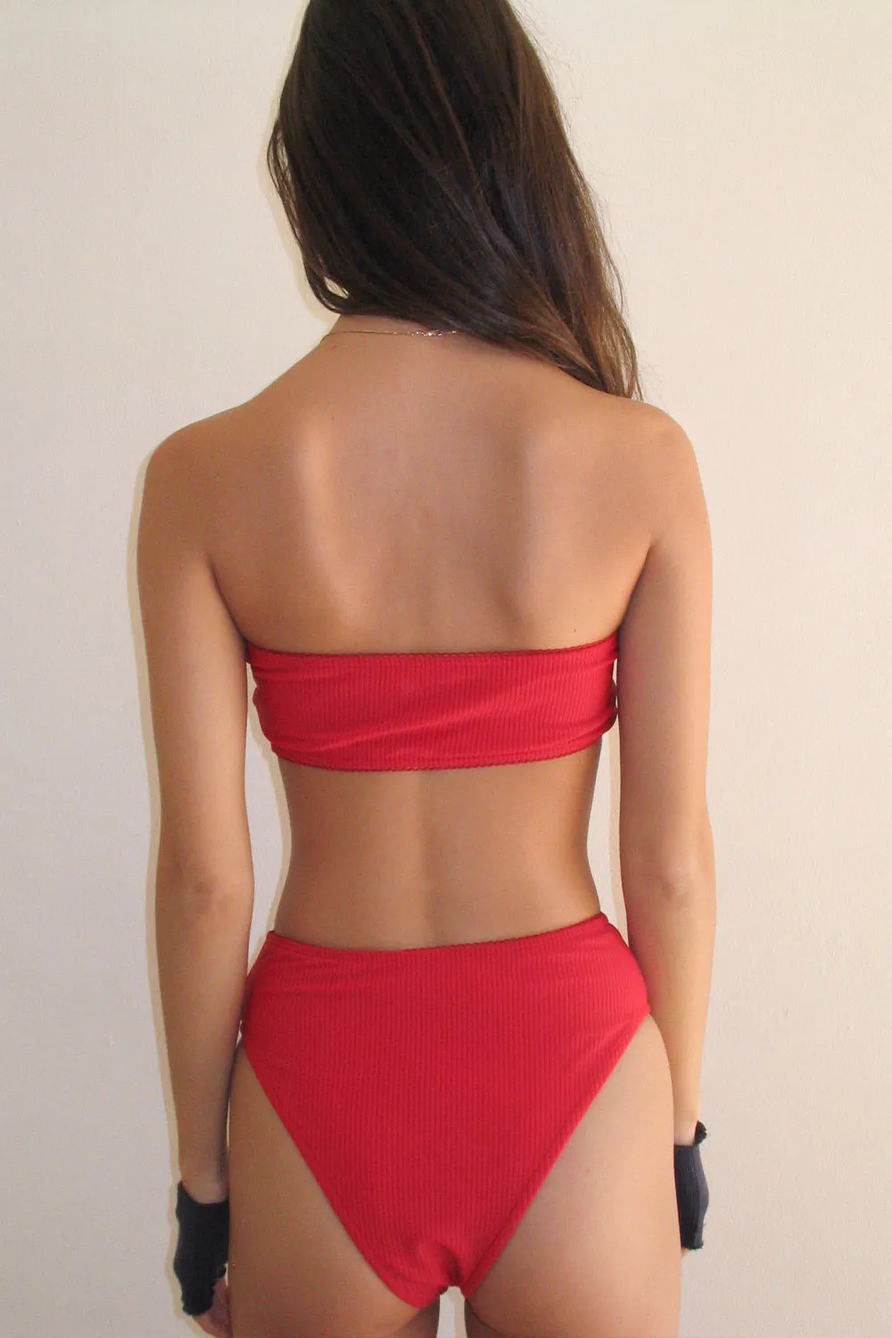 Jenna Ribbed High Waist Bikini Bottom - Crimson sold by Frankie's Bikinis product image thumbnail 2