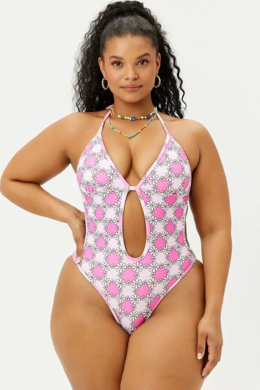 Amanda Terry One Piece Swimsuit - Pink Daisy - Extended sold by Frankie's Bikinis