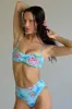 Jenna Floral High Waist Bikini Bottom - Blue Daiquiri sold by Frankie's Bikinis