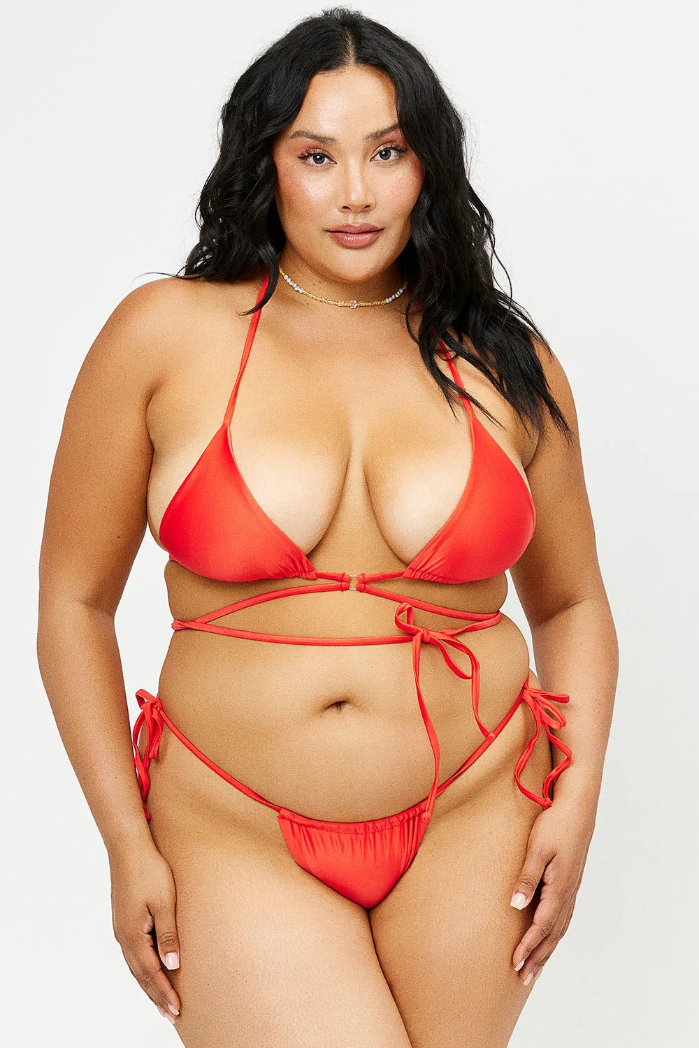 Tia Satin String Bikini Bottom - Grenadine sold by Frankie's Bikinis product image thumbnail 3