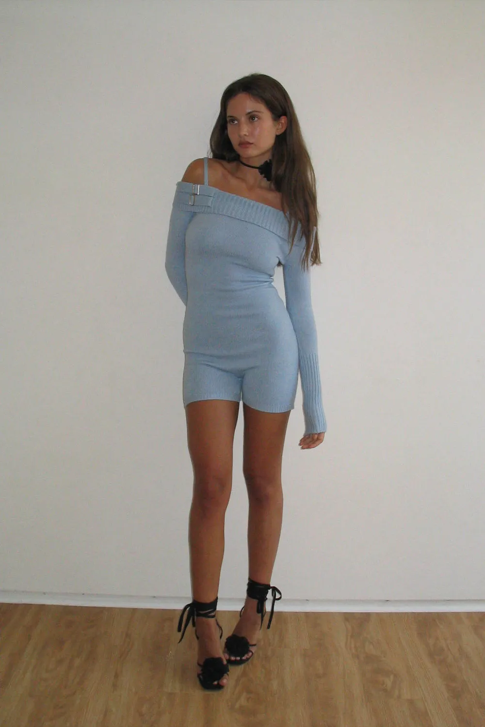 Fleur Cloud Knit Long Sleeve Romper - Cornflower sold by Frankie's Bikinis product image thumbnail 3