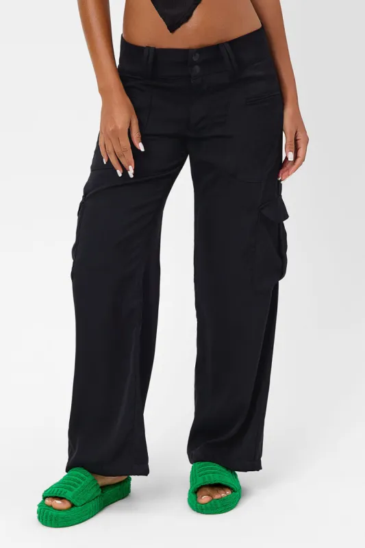 Chilli Satin Cargo Pant - Black made by Frankie's Bikinis