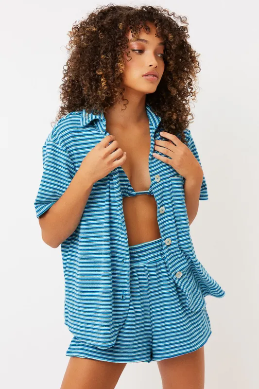 Coco Striped Terry Button Up Shirt - Positano Stripe sold by Frankie's Bikinis