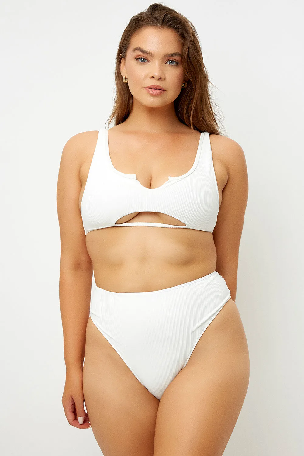 Jenna Ribbed High Waist Bikini Bottom - White sold by Frankie's Bikinis product image thumbnail 3