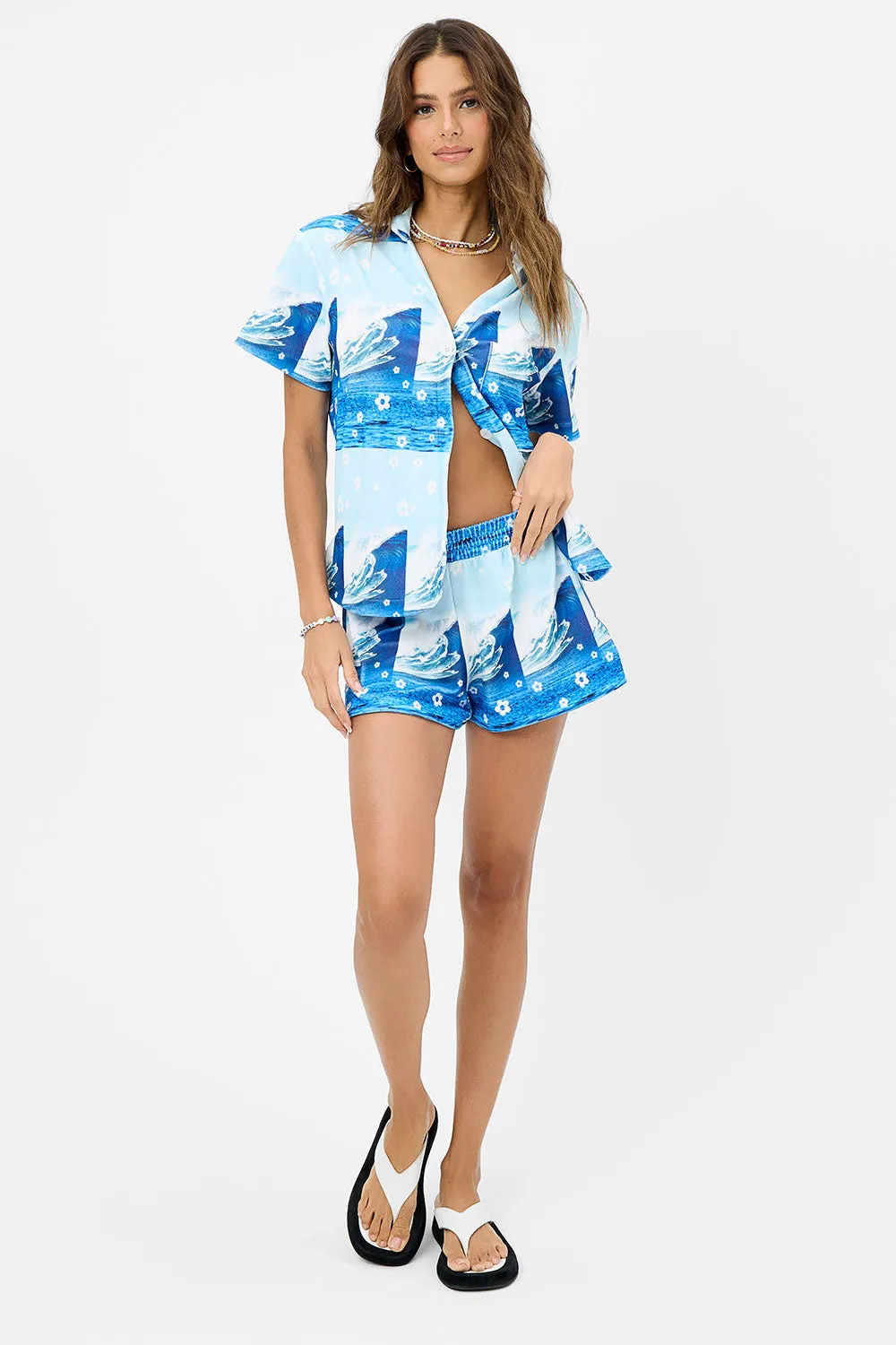 Coco Terry Button Up Shirt - Blue Tides sold by Frankie's Bikinis product image thumbnail 4