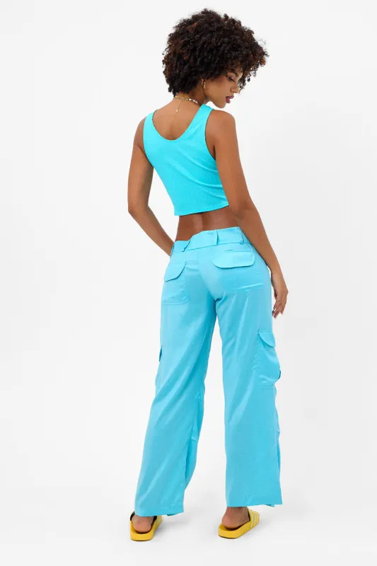 Chilli Satin Cargo Pant - Aquamarine sold by Frankie's Bikinis