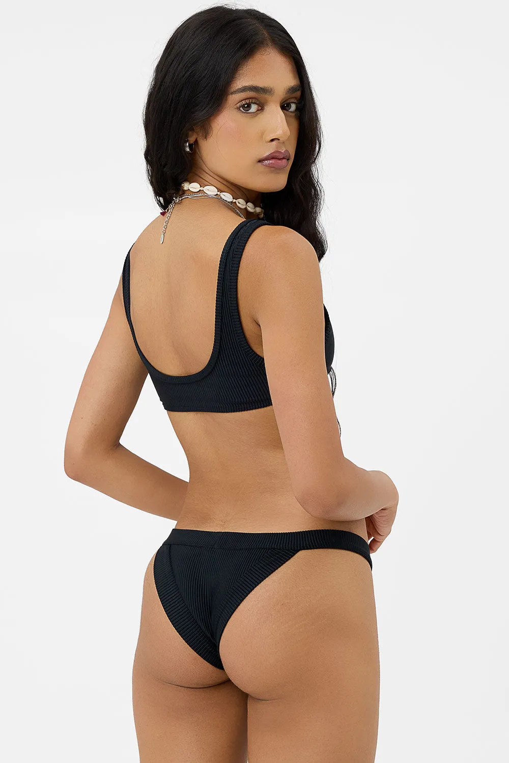 Cole Ribbed Cheeky Bikini Bottom - Black sold by Frankie's Bikinis