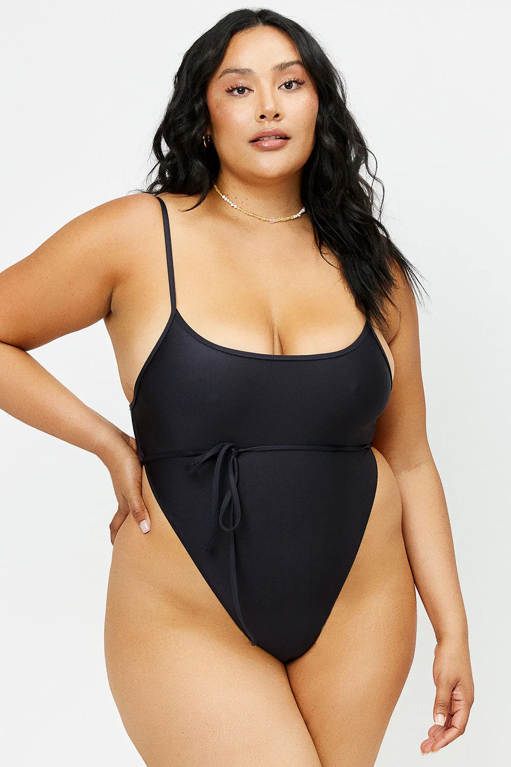 Croft Satin Cheeky One Piece Swimsuit - Black sold by Frankie's Bikinis product image thumbnail 2