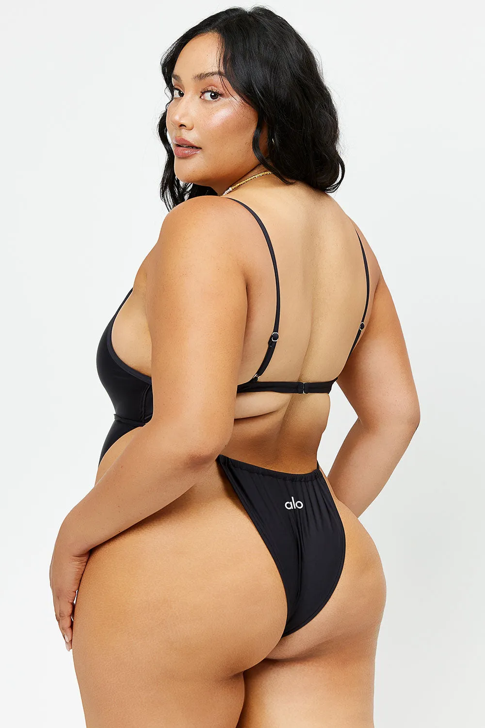 Croft Satin Cheeky One Piece Swimsuit - Black sold by Frankie's Bikinis product image thumbnail 3