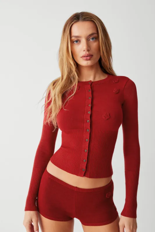 Lenon Cloud Knit Button Up Cardigan - Red Velvet sold by Frankie's Bikinis