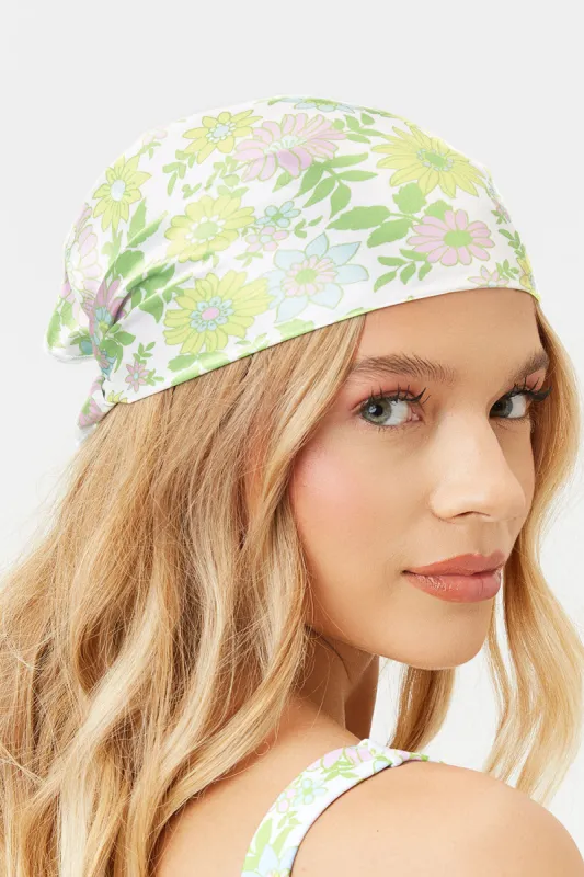 Heidi Floral Satin Head Scarf - Secret Garden sold by Frankie's Bikinis