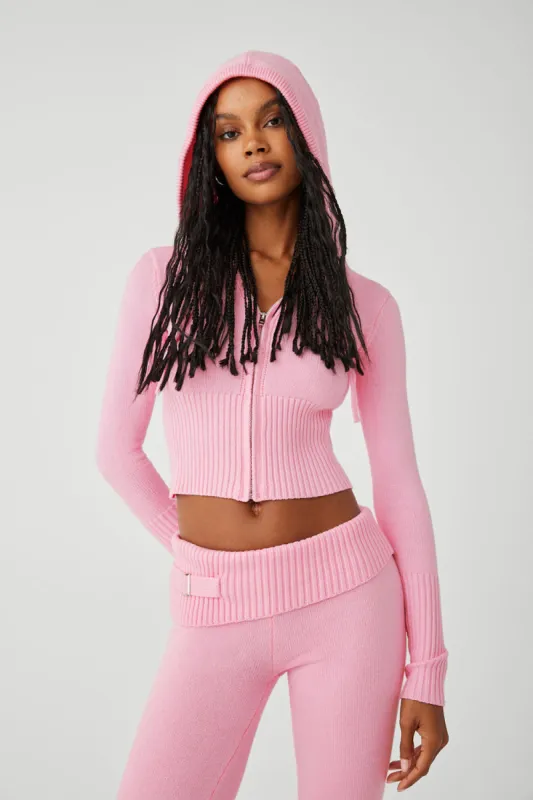 Aimee Cloud Knit Zip Up Hoodie - Valentine Pink sold by Frankie's Bikinis