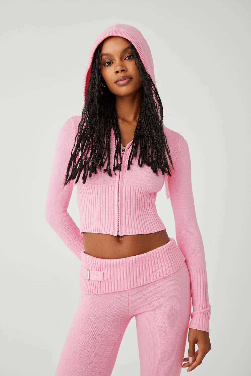 Aimee Cloud Knit Zip Up Hoodie - Valentine Pink | Parallel