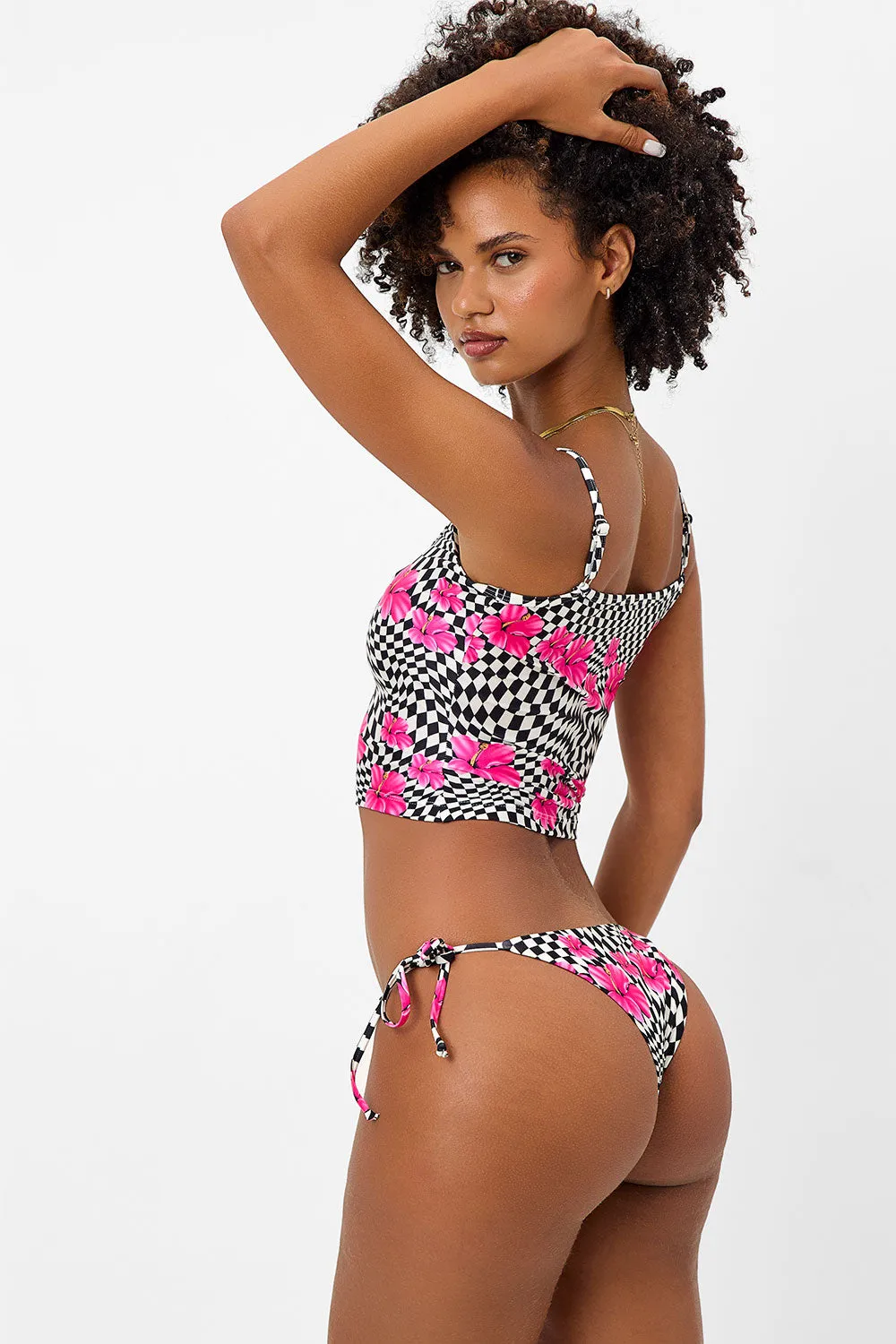 Keira Shine Cheeky Bikini Bottom - Black Morrison Hibiscus sold by Frankie's Bikinis