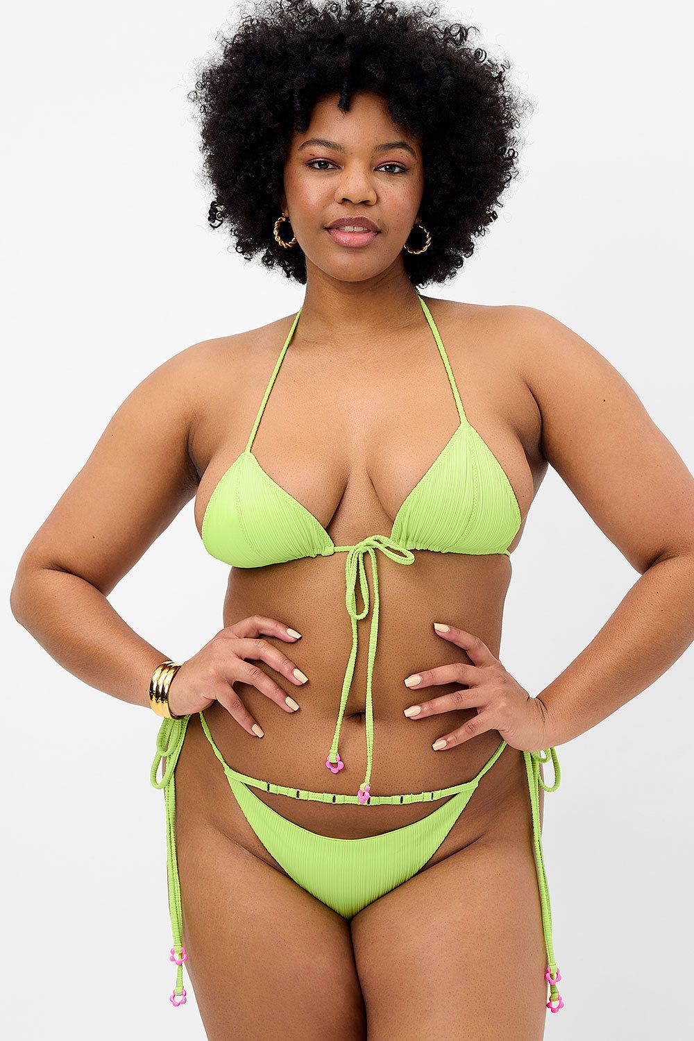 Keira Plissé Cheeky Bikini Bottom - Kiwi - Extended sold by Frankie's Bikinis product image thumbnail 3