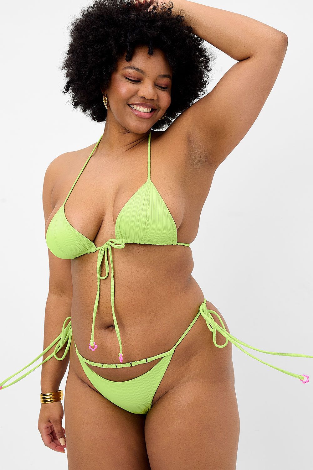 Keira Plissé Cheeky Bikini Bottom - Kiwi - Extended sold by Frankie's Bikinis product image thumbnail 2