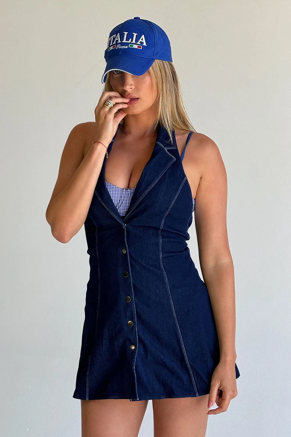 Moonlight Denim Halter Dress - Blue Denim sold by Frankie's Bikinis product image thumbnail 3