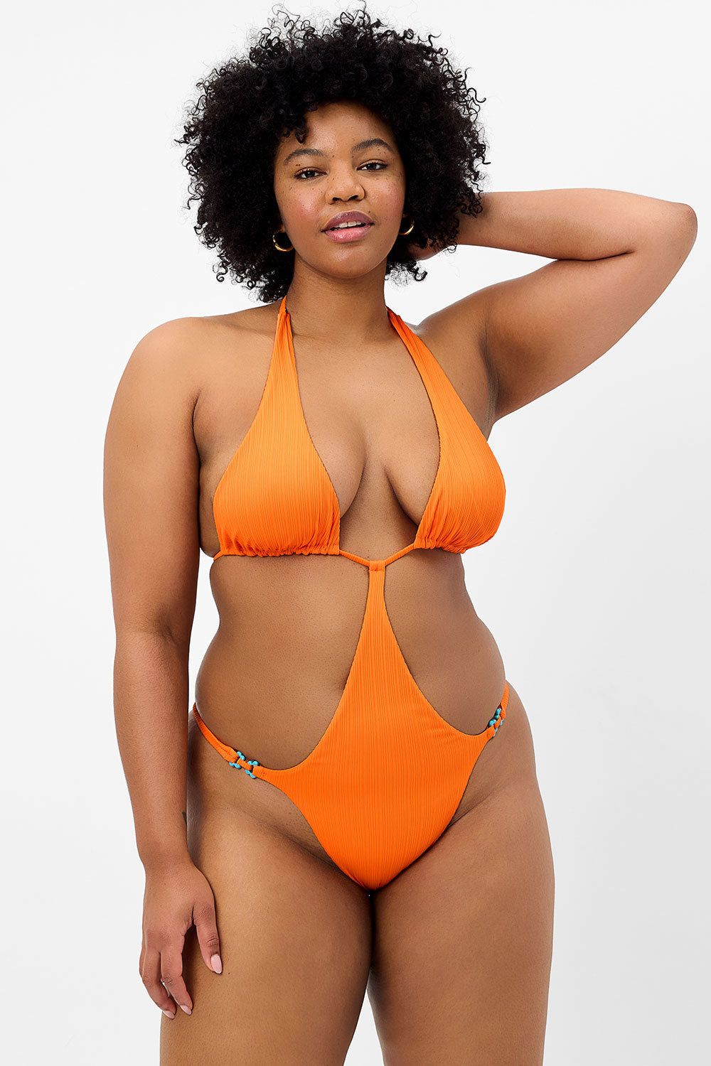 April Plissé Monokini One Piece Swimsuit - Papaya - Extended sold by Frankie's Bikinis