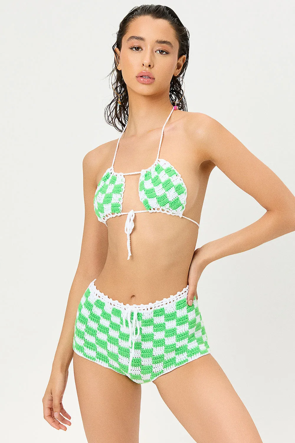 Nikki Crochet Hipster Bikini Bottom - Jade Checker sold by Frankie's Bikinis product image thumbnail 5
