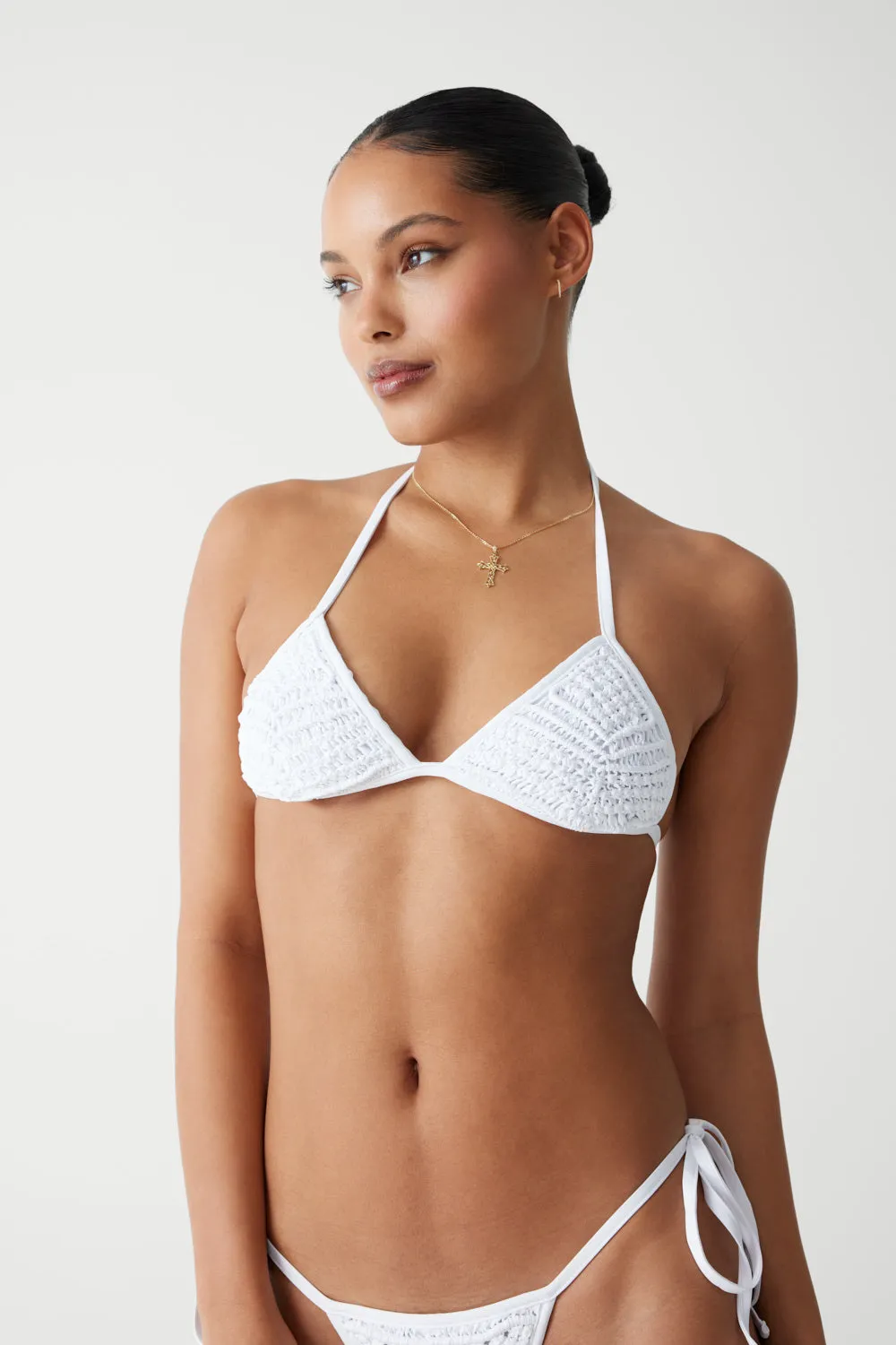 Naia Triangle Halter Bikini Top - Optic White sold by Frankie's Bikinis product image thumbnail 3