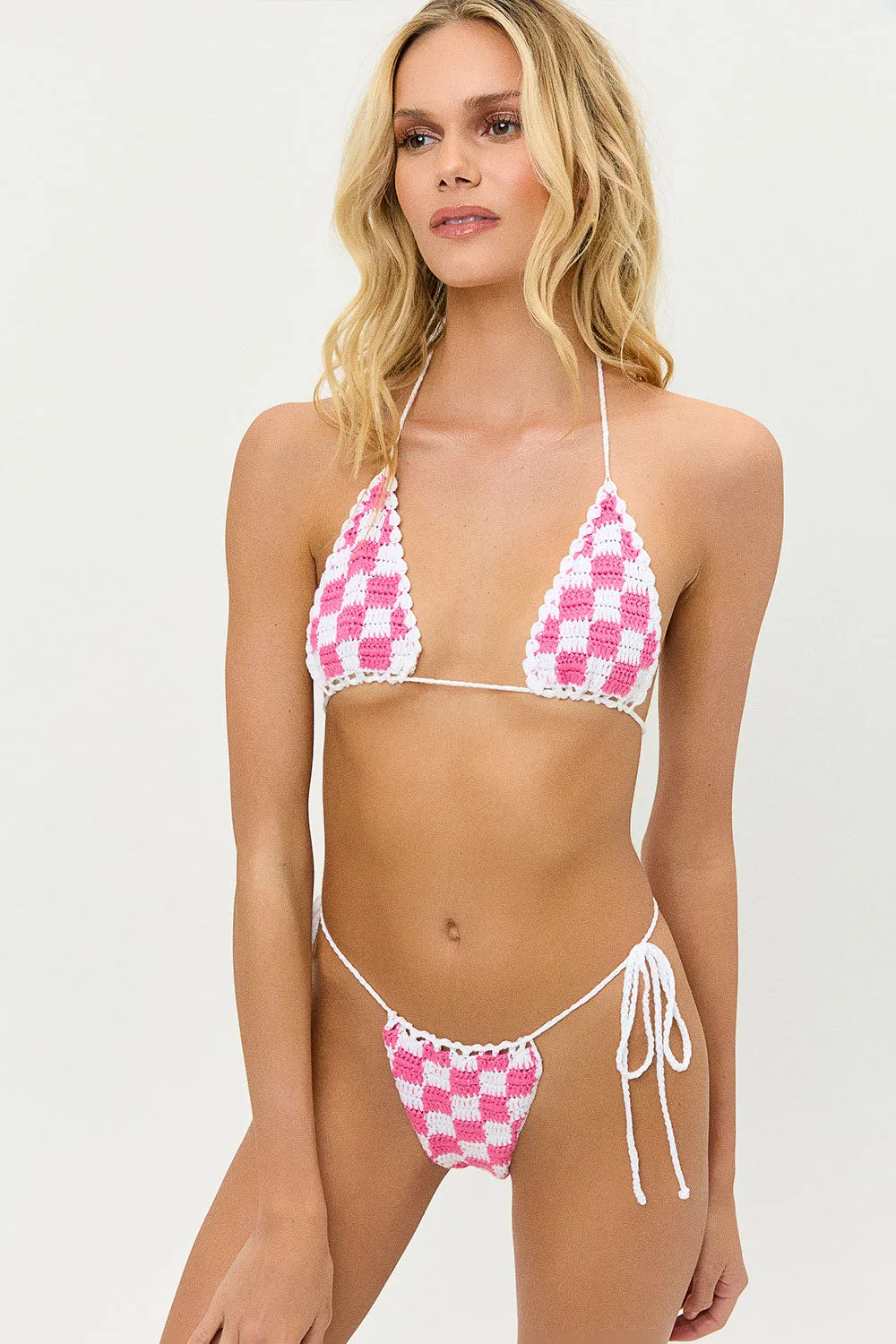 Tia Crochet String Bikini Bottom - Pink Checker sold by Frankie's Bikinis product image thumbnail 3
