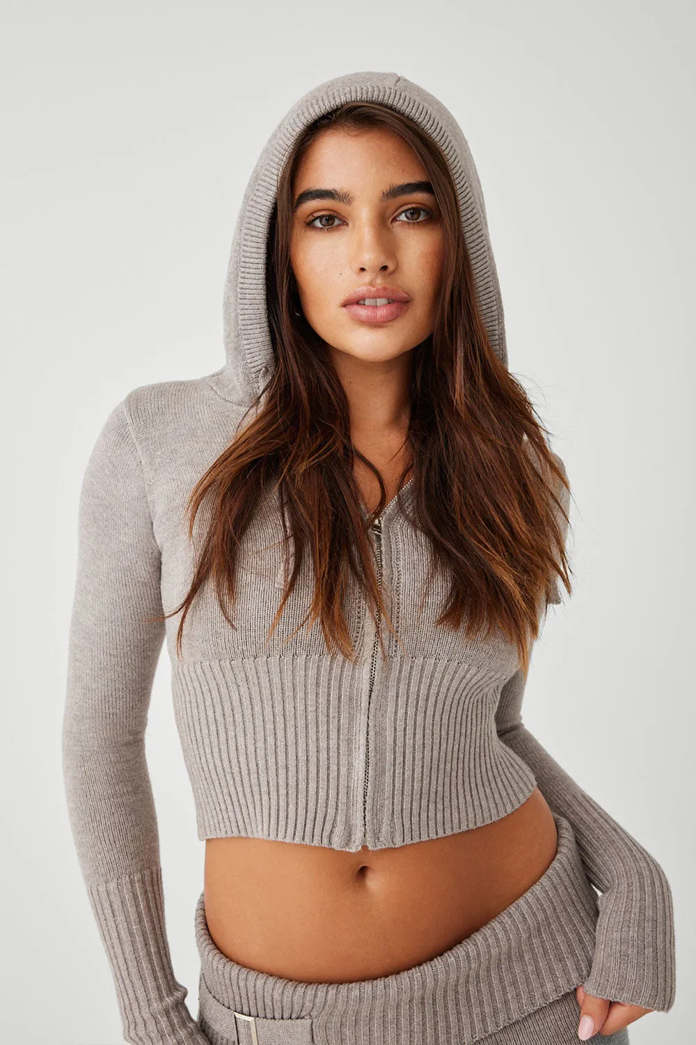 Aimee Cloud Knit Zip Up Hoodie - Heather Grey sold by Frankie's Bikinis