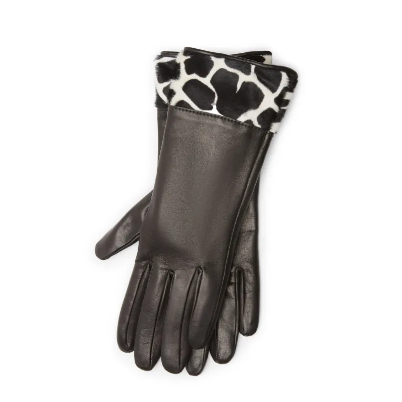 Guanto da donna in pelle e horsy animalier made by Fratelli Rossetti