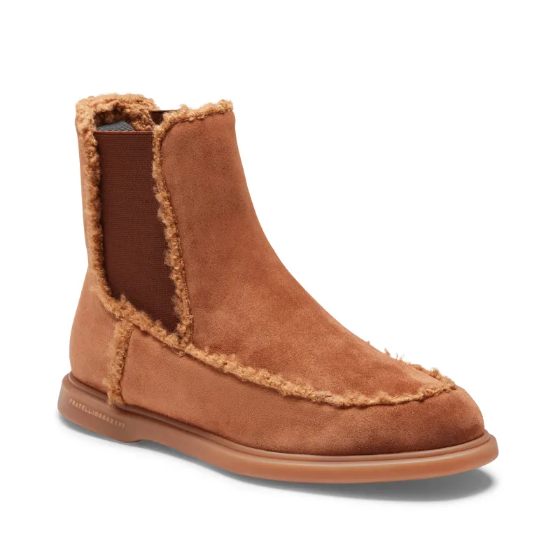 Chelsea boot in suede da donna color bruciato made by Fratelli Rossetti
