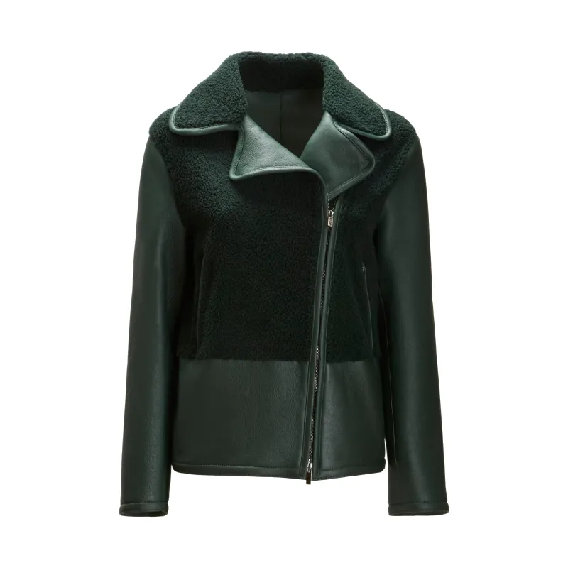 Giubbino da donna in shearling verde bosco made by Fratelli Rossetti