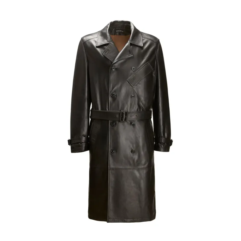 Trench da uomo in pelle nera made by Fratelli Rossetti