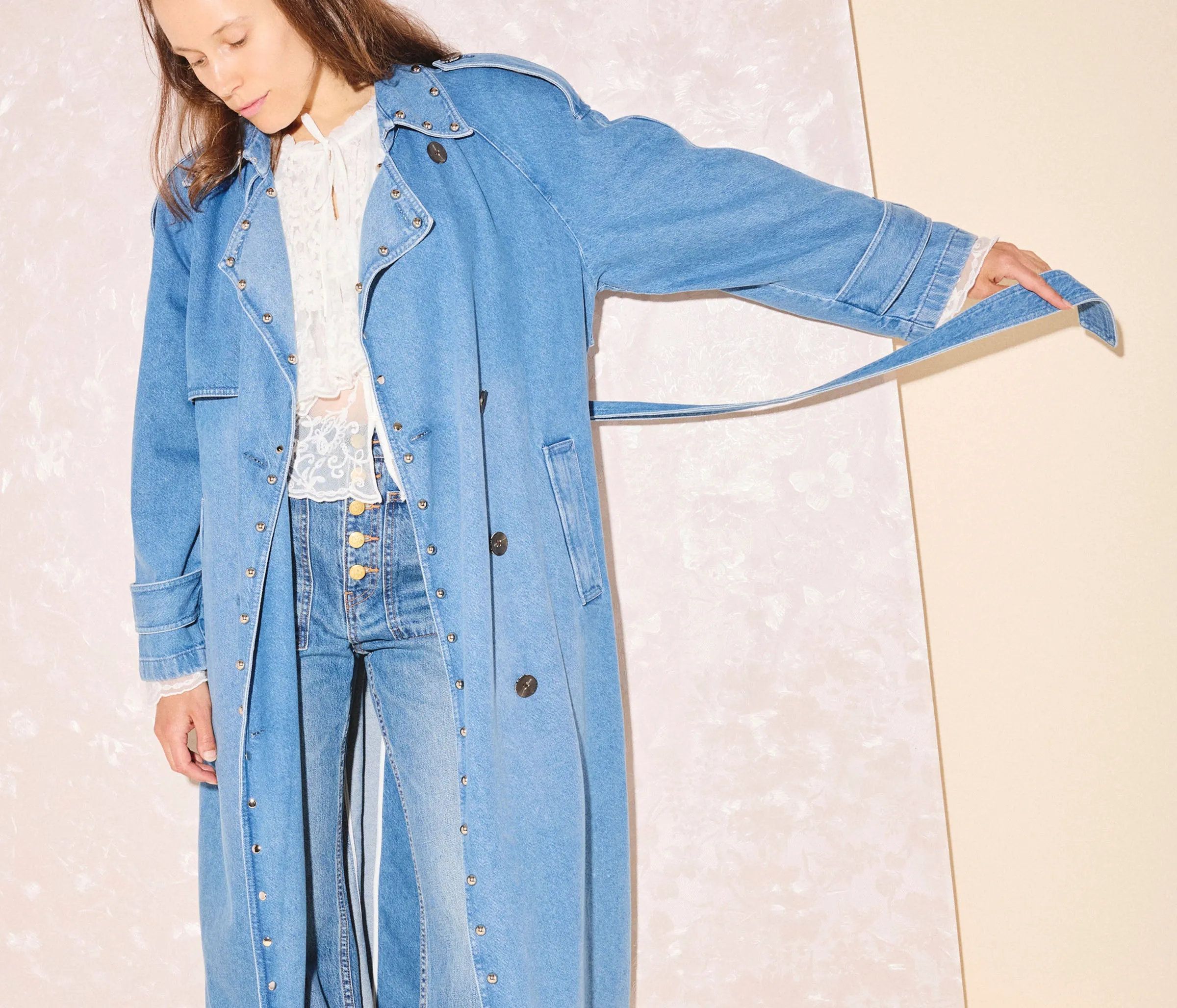 FS x DEREK LAM 10 CROSBY STUDDED DENIM TRENCH COAT sold by Freda Salvador product image thumbnail 5