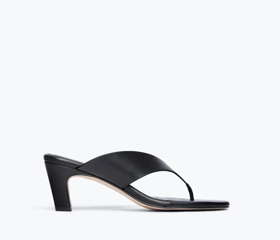 KAT HEELED LEATHER THONG SANDAL made by Freda Salvador