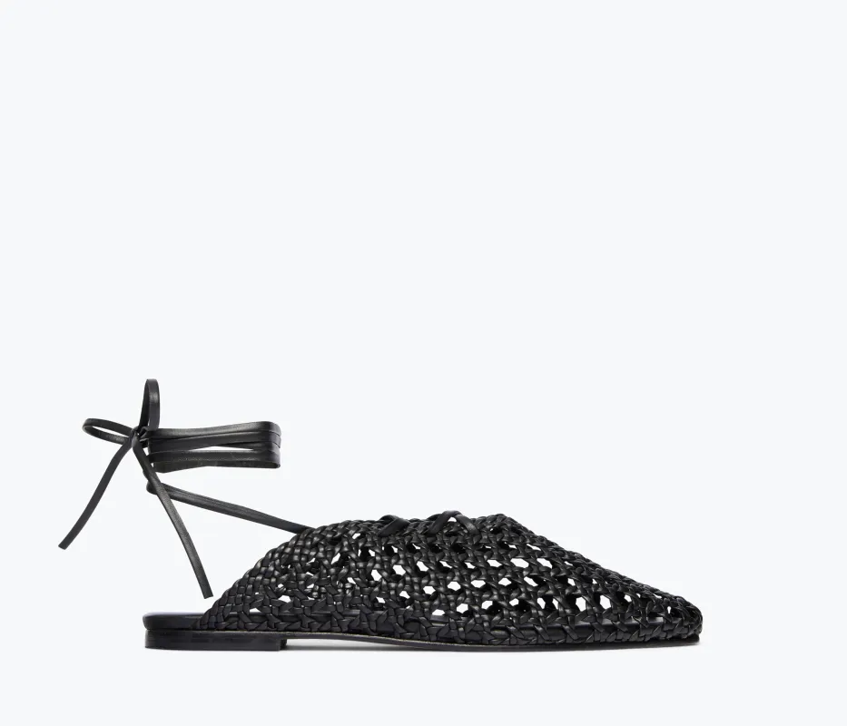 ETTA WOVEN ANKLE LACE-UP FLAT made by Freda Salvador